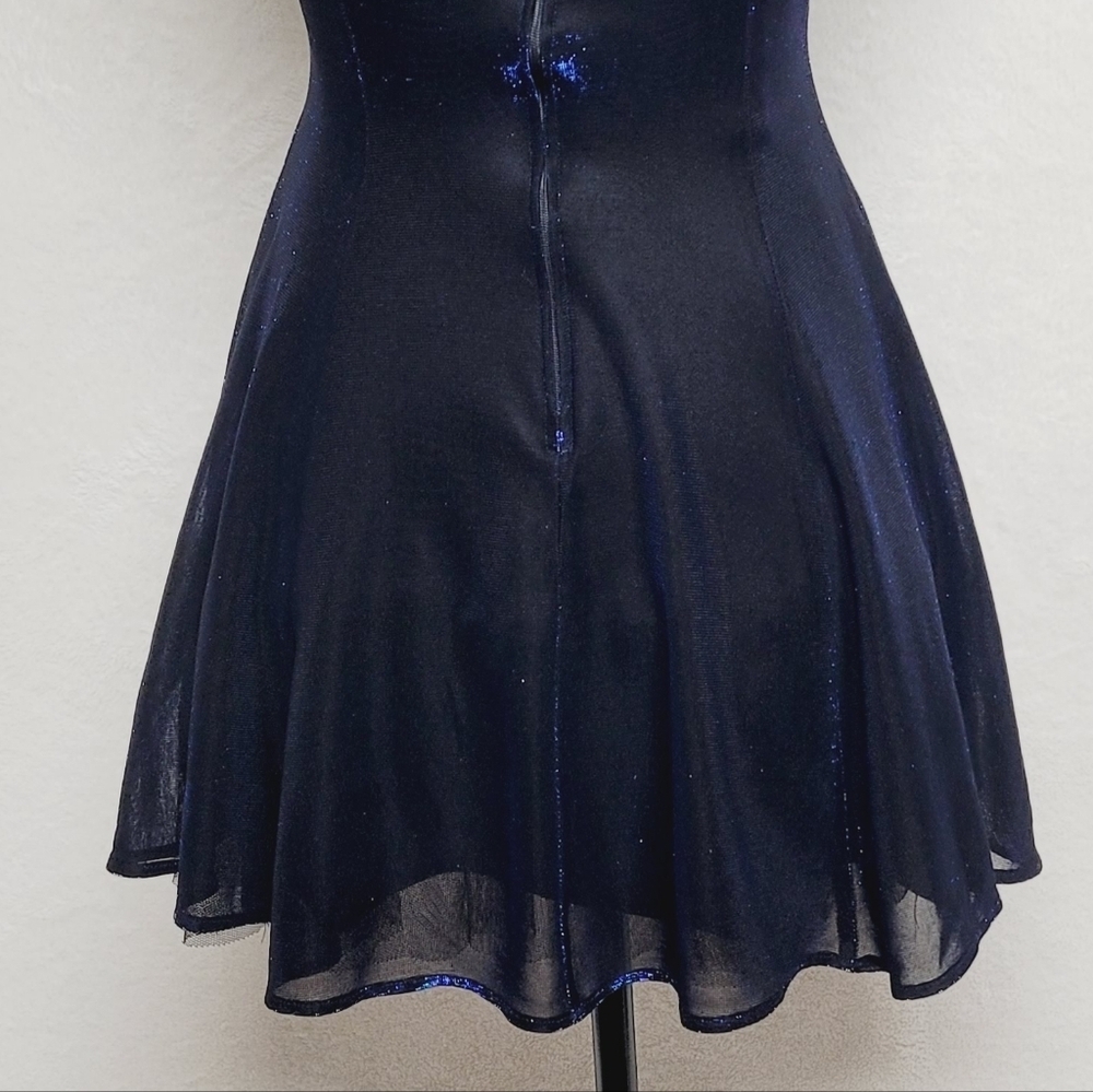 Vintage 90s All That Jazz Blue Metallic Mesh Strappy Fit & Flare Mini Dress - Picture 11 of 13